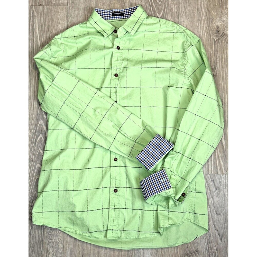 Coofandy Plaid Flip Cuff Button Up XXL Green‎ Long Sleeve Modern Casual Shirt